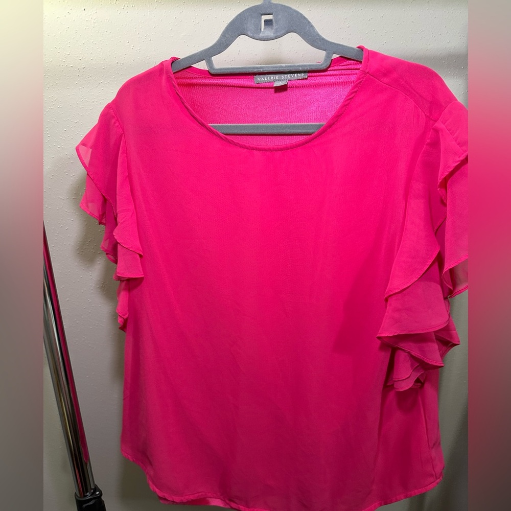 Valerie Stevens Hot Pink Ruffle Sleeves Blouse